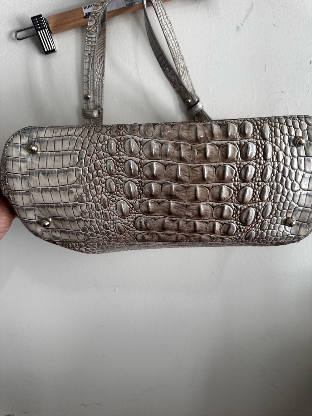 Brahmin Silver Croc-Embossed Tote with Tassel Charm - Picture 4 of 8